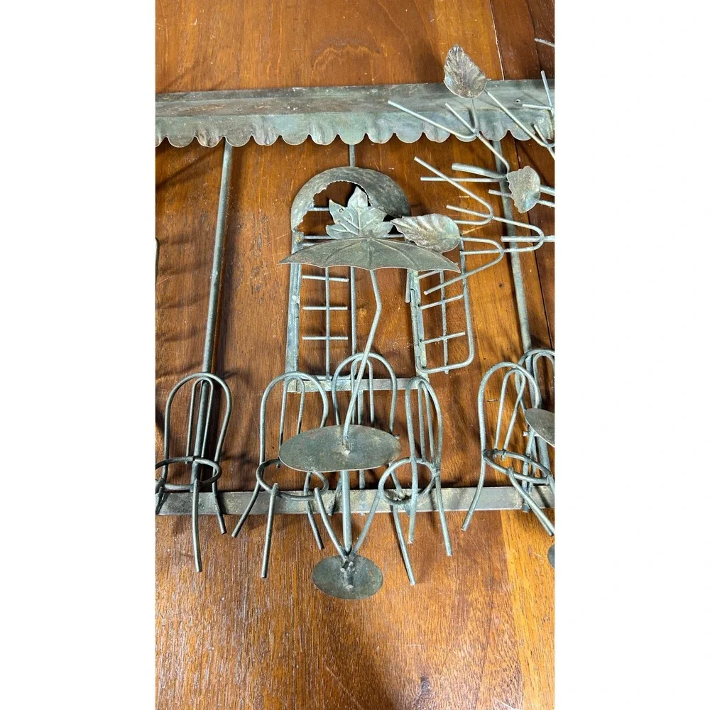 Vtg Metal Wall Art French Sidewalk Cafe Bistro Scene Brutalist Sculpture 33